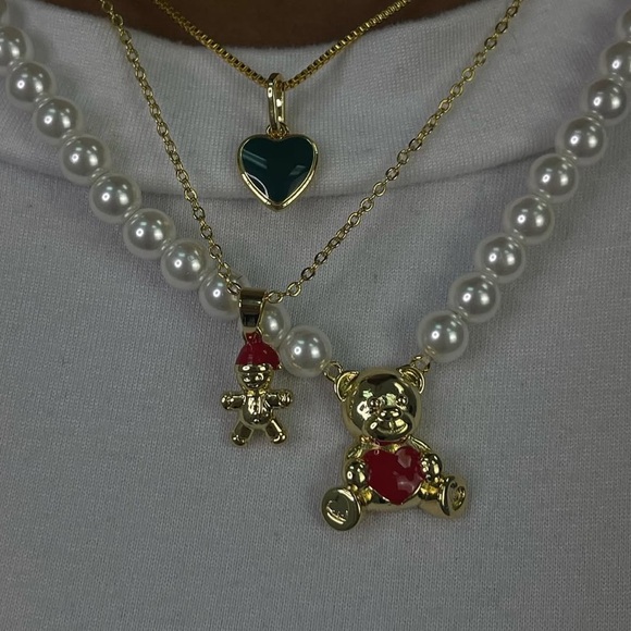 Evry Jewels Jewelry - Gold Bear Necklace Pearl Chain